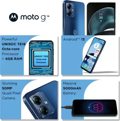 Motorola Moto G14 - Rear View with 50MP Main Camera and 2MP Macro camera