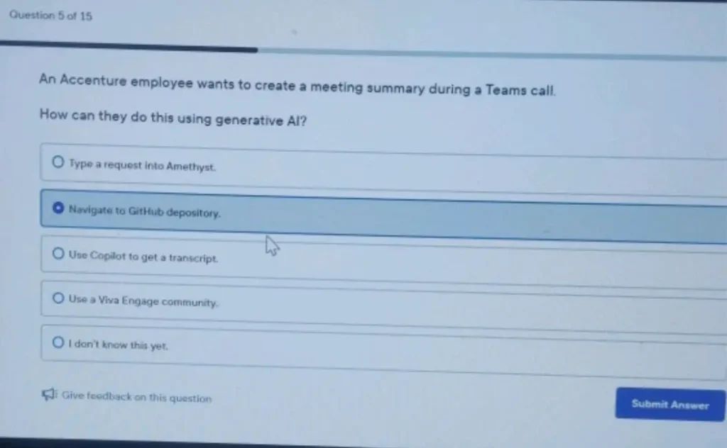 An Accenture employee wants to create a meeting summary during a Teams call