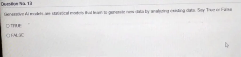 Generative Al models are statistical models that learn to generate new data by analyzing existing data. Say True or False