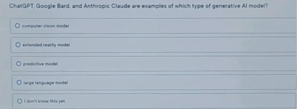ChatGPT, Google Bard, and Anthropic Claude are examples of which type of generative Al model?