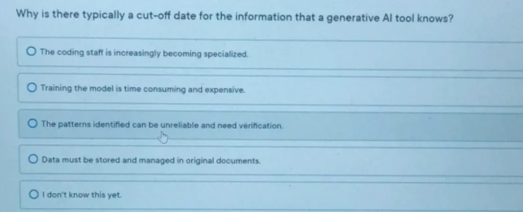 Why is there typically a cut-off date for the information that a generative Al tool knows