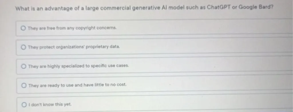 What is an advantage of a large commercial generative Al model such as ChatGPT or Google Bard