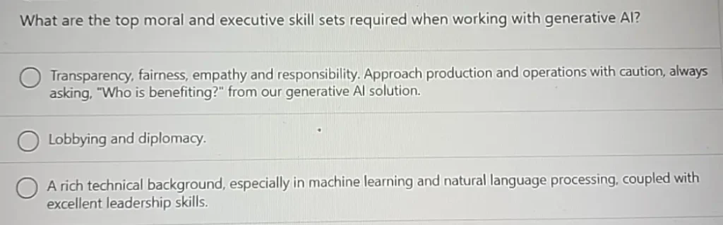 What are the top moral and executive skill sets required when working with generative Al?