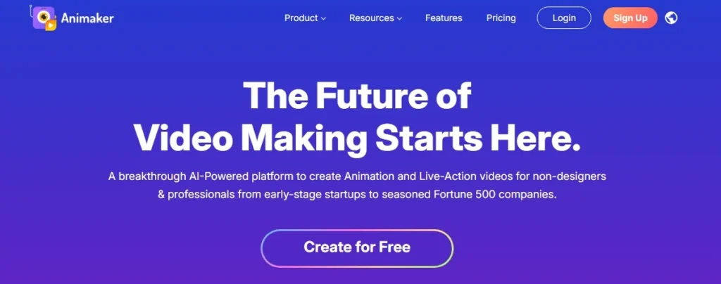 Animaker: AI-powered animation software interface showcasing character creation and motion capture tools.