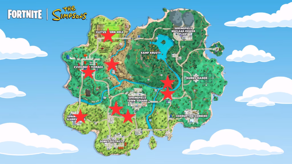 Fortnite Simpsons Bosses: Krusty, Evil Homer & Witch Marge Locations