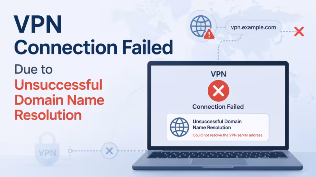 vpn connection failed due to unsuccessful domain name resolution